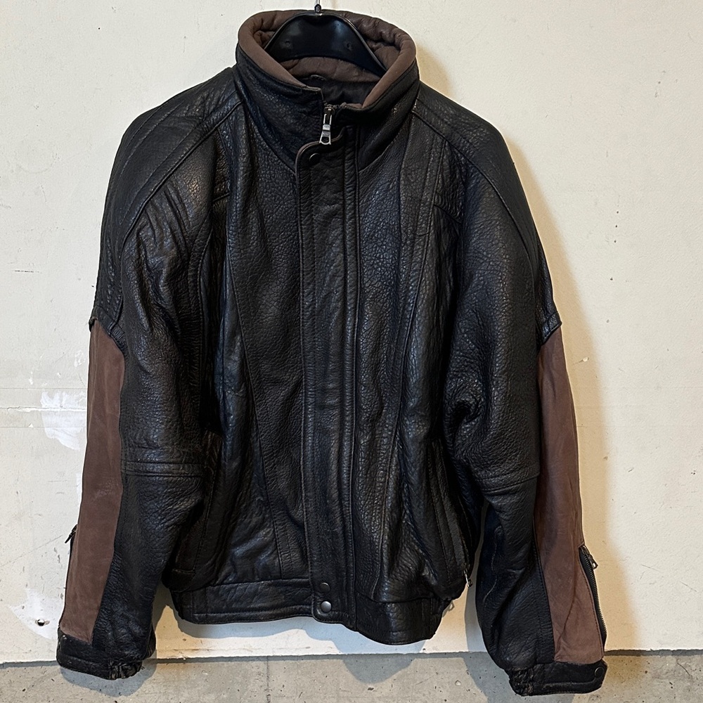 Astr Black and Brown Bomber Leather Jacket.